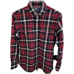 Vtg 90's Ralph Lauren Men Red Plaid New Classic Western Cowboy Flannel Shirt M
